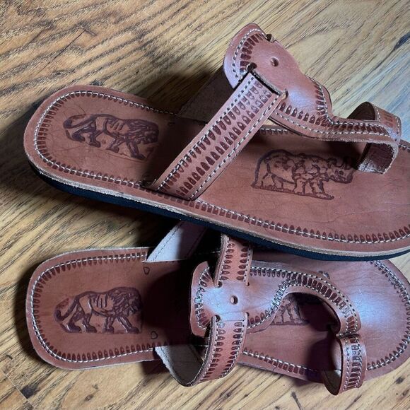 Handmade Man’s African Genuine LeatherFlip Flop Slippers Sz 11 New - Picture 2 of 6